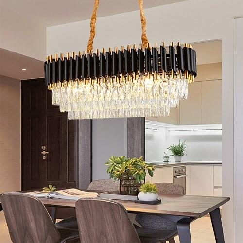 Rectangle Crystal Chandelier for Kitchen Island Living Room Black Light Home Decor Indoor Lighting