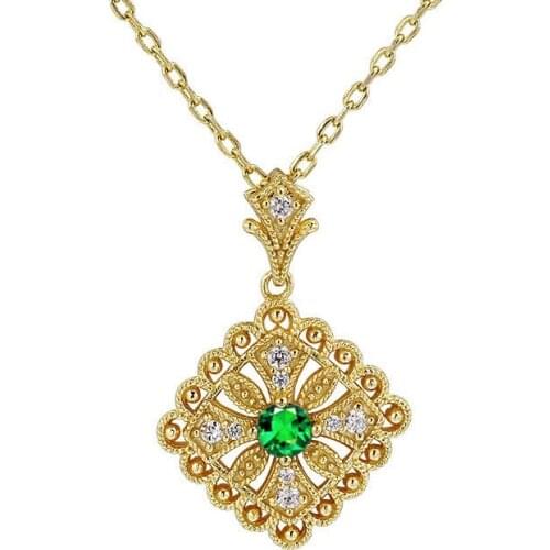 Luxury green rhinestone necklace for women Piercing pendant retro S925 aesthetic wedding chain jewelry Womens accessories