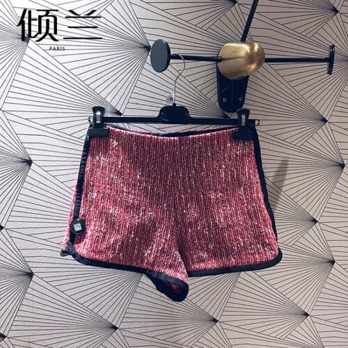 Patads French fashion color contrast small fragrance casual pants spring and summer sweet lady shorts show thin e19iveri
