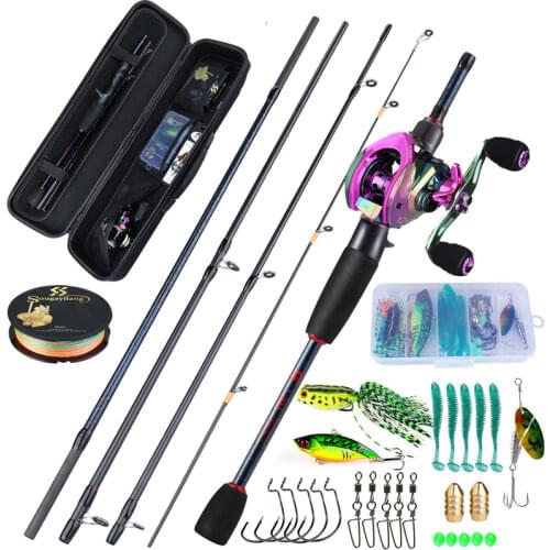 Sougayilang Fishing Full Kit 5 Sections1.8-2.4m Lure Fishing Rod 9+1BB Colorful Casting Reel Fishing Bag Lure Line Bag Sets