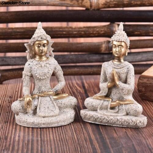 1PC Buddha Statues Sandstone Thailand Buddha Sculpture Fengshui Figurine Home Decor Resin Sitting Miniature Home Decor