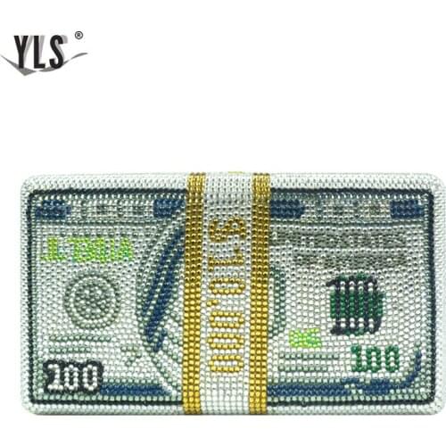 Unique Design USD $100 Dollars Money Clutch Women Crystal Diamond Celebrity Evening Bags Luxury Gold Party Purses Handbag