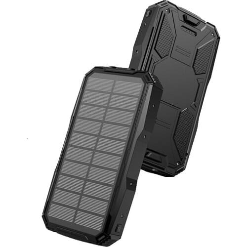 Solar Power Bank 20000mAh Solar Charger Dual USB Ports External Charger Powerbank for Xiaomi iPhone Samsung with Dual LED Light