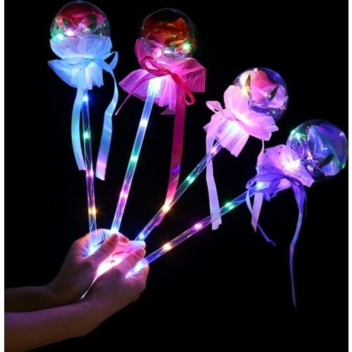 Handle LED Luminous Balloo Rose Romantic Balloon Transparent Wedding Birthday Party Rose Valentines Day Gift Decoration Balloons