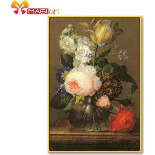 Cross stitch kits Embroidery needlework sets 11CT water soluble canvas patterns 14CT Glass bottle with red flowers -NCMF305