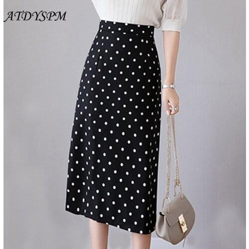 Women Skirts Elegant High Waist Polka Dot Long Straight Skirts Simple Wild Streetwear Party Office Fashion Casual Wrap Skirts