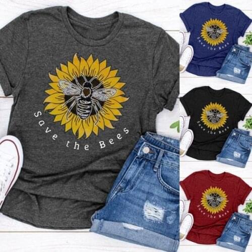 KOL Save The Bees Printed Tee Women Chic Bee Flower Top S-3XL Gothic Kawaii Graphic Tees Women NEW Gift for Women