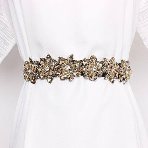 Womens runway fashion shiny crytal beaded elastic Cummerbunds female Dress Corsets Waistband Belts decoration wide belt TB1294