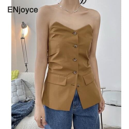 Women Vintage New Design Suit-Style Tube Top Vest Summer Ladies Slim Sleeveless Tank Top Female Off-Shoulder Cropped Tops