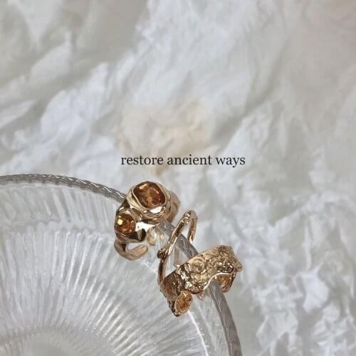 Retro Fashion Simple Irregular Texture Pattern Ring Tide Chain Two-Piece Open Ring Niche Three-Piece Metal Female Jewelry