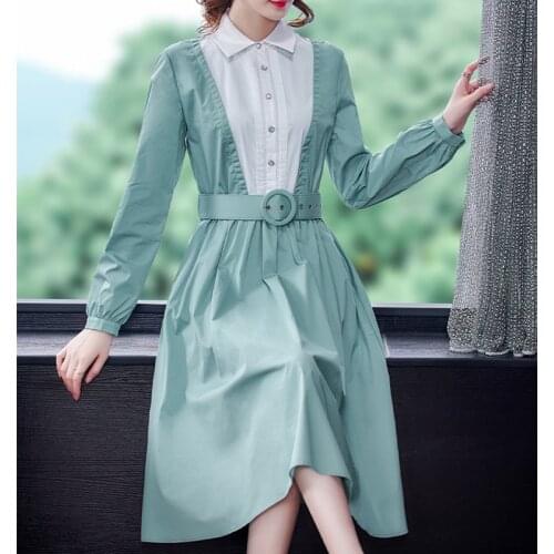 2021 Casual Vintage Plus Size Midi Dresses Spring Autumn Office Lady Patchwork Shirt Dress Elegant Women Bodycon Party Vestidos