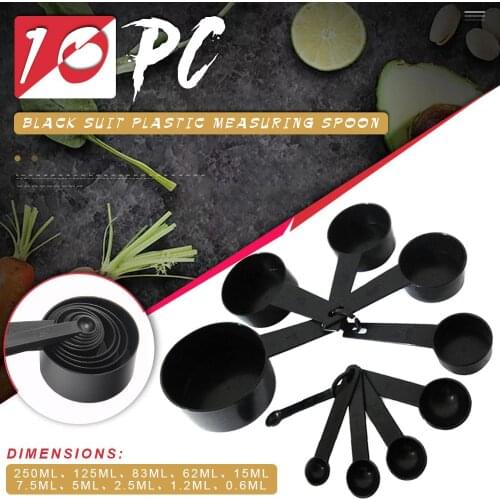 10pcs Black Plastic Measuring Cups Measuring Spoon Cooking Tools Mini Scales Spoons for Baking Coffee Tea Kitchen Gadgets Ship