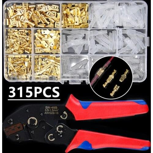 315Pcs 2.8/4.8/6.3mm Spade Crimp Terminal Connector Universal Seal Spring Plug Insulated Electrical Wire Connectors SN48B kit