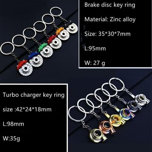 5pcs Zinc Alloy Auto Parts Wheel Turbo Disc Brake Keychain Hub Calipers Key Ring for Car Pendant Key Chain for Men Gift Trinkets