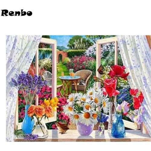 Diy Diamond Embroidery 5D Square Full Diamond Cross-Stitch kits Crystal mosaic Diamond Painting Window sill flowers wall sticker