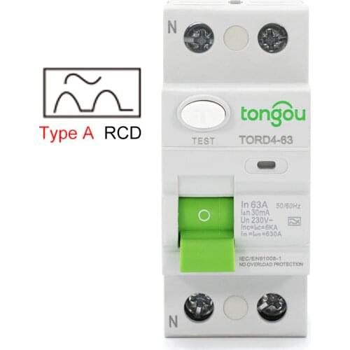 Type A RCD 2P 16A 63A 30mA 6KA RCCB 230V Electromagnetic Residual Current Circuit Breaker Differential Breaker Safety Switch