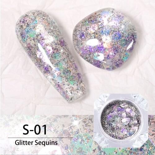 Glitter Flakes Nail Art Sequins Summer Color Pink Purple White Laser Mix Shape DIY Chrome Powder Decoration