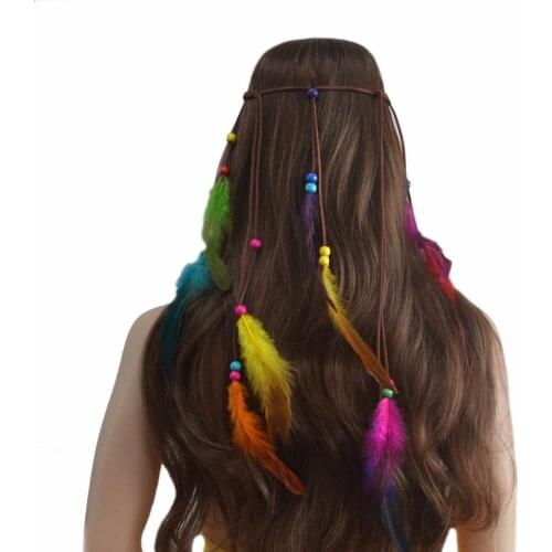 Boho Indian Colorful Feather Headbands Headdress Hair Rope Headwear Tribal Hippie Party New Gypsy Hair Accessories