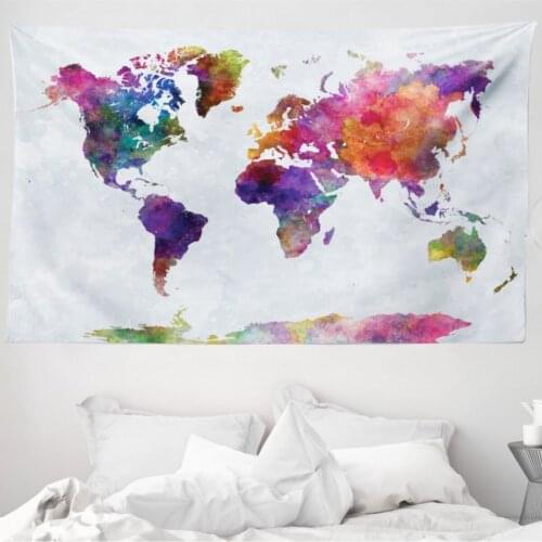 Maps Mikrofiber Large Wall Tapestry Sulu Painted Colorful Educational Map Decorative Wall hanging 230cm x 140cm