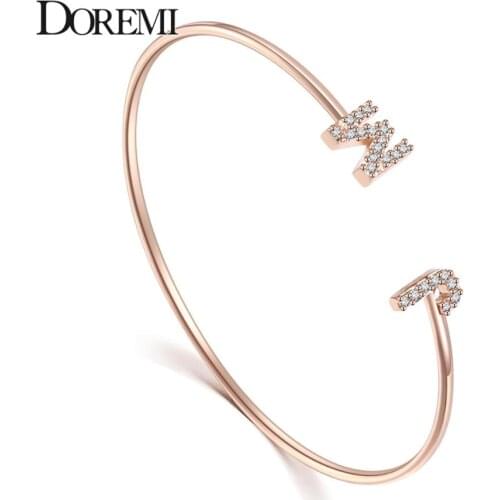 DOREMI Custom Letter Bracelet Baby bangle Zirconia Pave Setting Initial bracelet Child & Adult size for Unique Cuff Jewelry