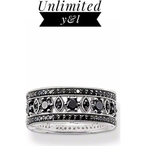 Black Rhombic Cubic Zirconia Rings Hollow Out Silver Fashion Jewelry Accessories for Women and Men Eternity Love Gifts