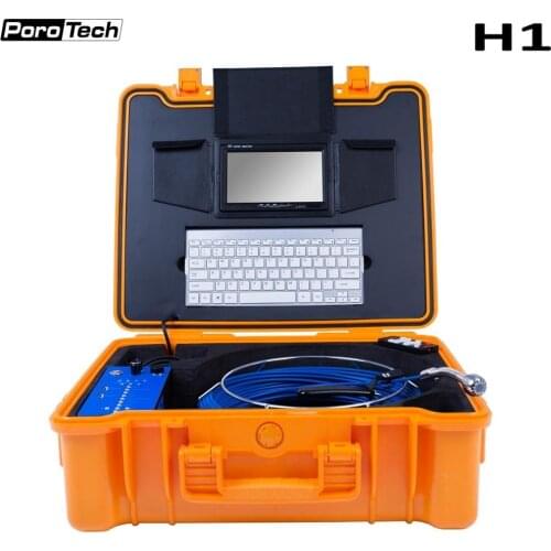 H1 7 INCH Pipeline Endoscope with Meter Counter/Wireless Keyboard HD 1080P 25mm Drain Sewer Pipe Inspection Video Camera 20m