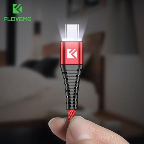 FLOVEME USB Type C Cable for Samsung Galaxy S9 S10 S8 Plus LED USB C Charger Fast Charging Data Cable for Xiaomi Redmi Note 7