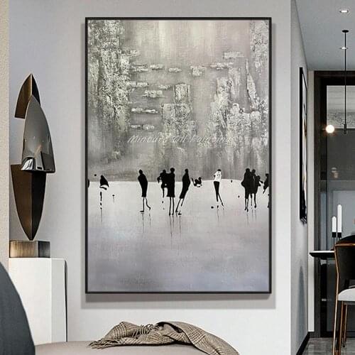 Mintura Modern Figure Oil Painting on Canvas Handmade Abstract Crowd Pop Art Wall Picture For Living Room Home Office Decoration