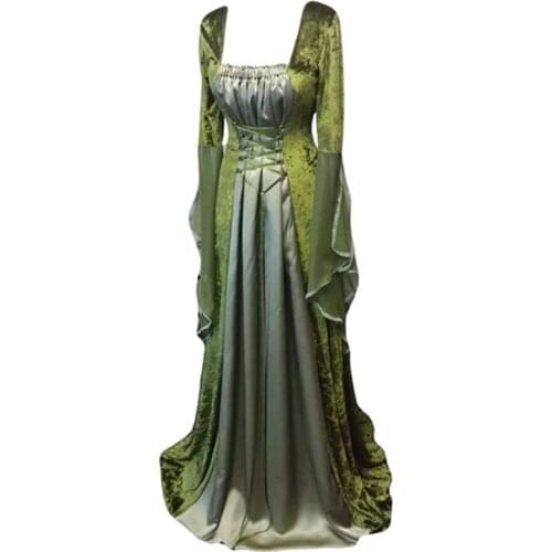 Halloween Cosplay Forest Fairy Elf Elven Costume Medieval Renaissance Pagan Celtic Gothic Dress Women Maxi Gown Outfit Plus Size