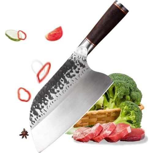 Forged Kitchen Knife Chopping Chicken Fish Stainless Carbon Steel Hammered Pattern Chef Knife for Chopping Lamb Duck Pork Ribs