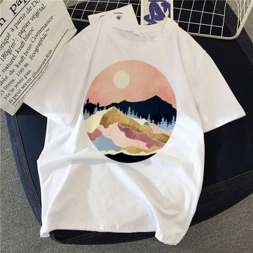 Creative mountain print ladies T-shirt pink graphic T-shirt cartoon Harajuku T-shirt summer tee top female