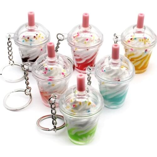 Fashion Ice Cream Coffee Key Chain Women Cute Creative Boba Bubble Drinks Keychain for Kids Girlfriend Key Pendant Trinkets Gift