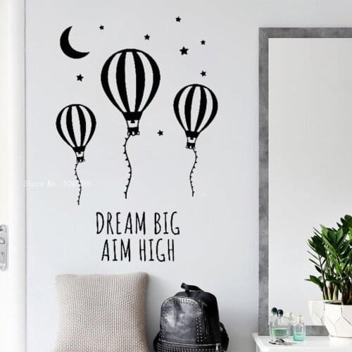Motivational Words Air Balloon Moon Stars Vinyl Wall Decals Home Decor Room Design Removable Stickers Unique Gift Y123