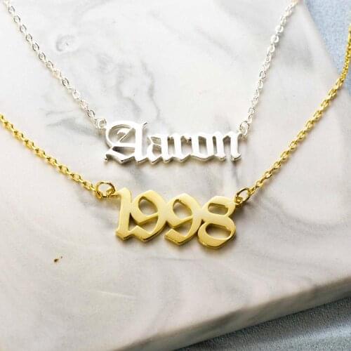 Custom Old English Date Numbers Name Pendant Necklace Stainless Steel Years Choker Necklaces For Women Men Vintage Jewelry