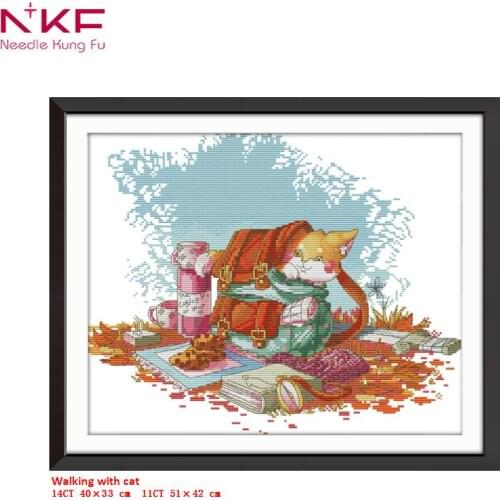 Cross stitch kit cartoon design cotton silk thread 14ct silver canvas embroidery DIY needlework White canvas Cross-Stitching