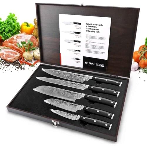 5PCS Kitchen Knives Set Damascus Professional Forged Chef Knife Set Thick Stainless Steel Bread Carving Utility Paring Knife