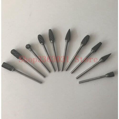 10pc/set Tungsten Carbide Rotary Burrs Set for dreme Accessories Milling Cutter Drill Bit Engraving Bits