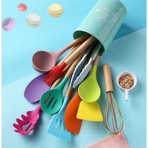 Silicone Cooking Utensils Set Heat Resistant Kitchen Non-Stick Cooking Utensils Baking Tools With Storage Box Kitchen Tools