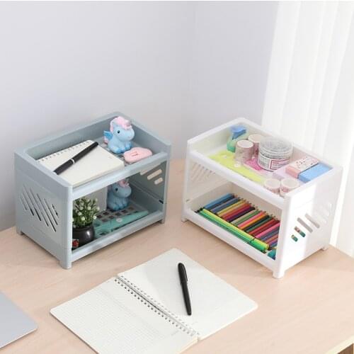 Desktop Double-Layer Plastic Storage Holder Rack Cosmetic Box Kitchen Bathroom Desk Shelf Organizer Office Supplies Stationery