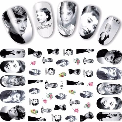 Nostalgic adhesive nail art decorations stickers beauty acrylic manicure decals movie star portrait design F1856789