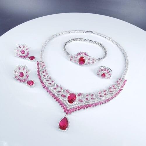 NEW FASHION Retro red zircon necklace earring bracelet ring wedding bride banquet formal dress popular jewelry set free shipping