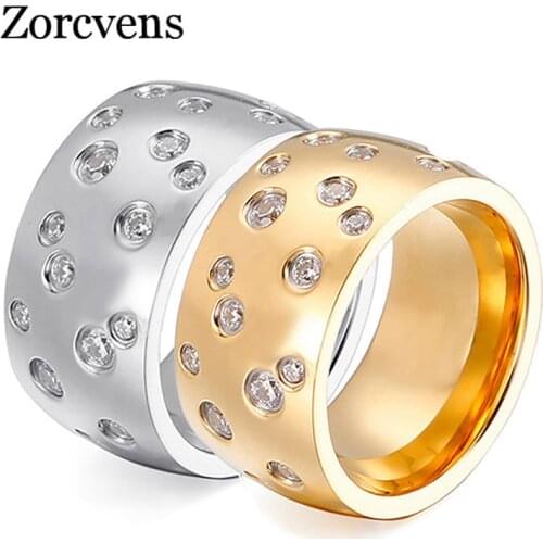 ZORCVENS New Gold Silver Color Trendy Stainless Steel Ring for Women Shining CZ Crystal Rings Luxury Brand Jewelry Accessories