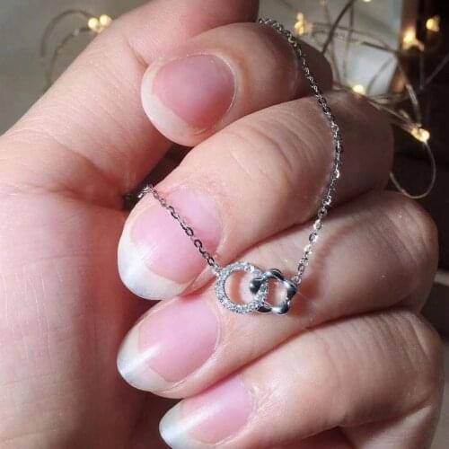 New Fashion Silver Color Rose Gold Necklace Double Circle Zircon Inlaid Clavicle Chain Ladies Pendant Necklace Wedding Jewelry