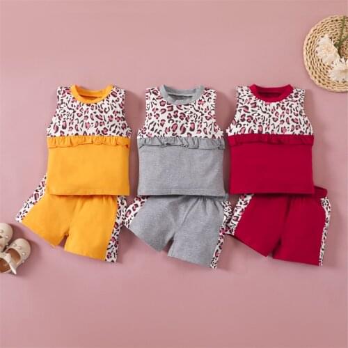 Little Baby Girl Clothing Vest and Shorts Casual Set Fashion Leopard Stitching Sleeveless O-neck T-shirt and Elastic Short Pants