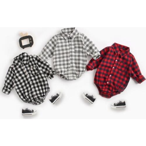 Baby boy clothes spring and autumn long-sleeved plaid shirt jumpsuit newborn cotton romper romper jumpsuit coveralls jumpsuit