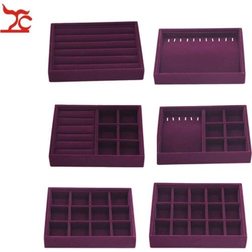 Elegant Velvet Ring Earring Chain Jewelry Display Tray Stackable Drawer Organizer Case Holder Necklace Watch Storage Showcase