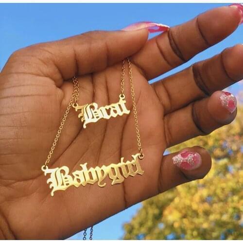 Tiny Gold Initial Letter Necklace For Women Stainless Steel Baby Babygirl Angel Princess Alphabet Pendant Necklace Jewelry Gifts