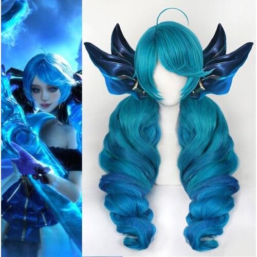 Game LOL Cosplay Wigs The Seamstress GWEN Wig Blue Long Heat Resistant Synthetic Hair Bunches Curly Halloween Carnival Party