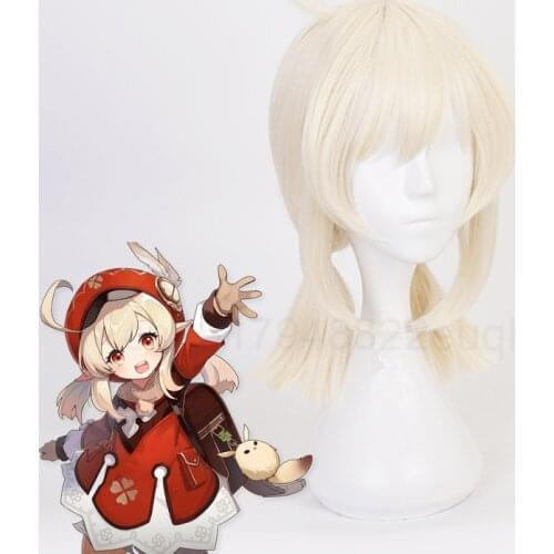 Game Genshin Impact Klee Wig Cosplay Halloween Wigs Ponytails Girls Women Beige Wig Heat Resistant Synthetic Hair Send Cape Free