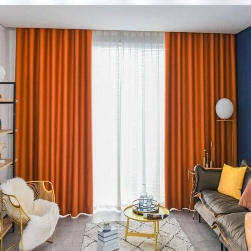 Nordic Light Luxury Textured Jacquard Blackout Curtain For Living Room Bedroom Modern Orange Grey Window Drapes Custom
